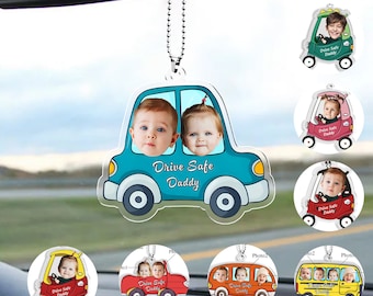 Customized Drive Safe Daddy Acrylic Car Hanger for Dad, Mom, Grandpa, Personalized Acrylic Baby Car Hanger, 1st Father&#39;s Day Gifts for Dad