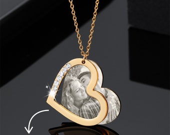 Hjärthalsband med foto, Personligt fotohalsband för par, Minnesfotohänge för mamma, Mors dag-present till henne