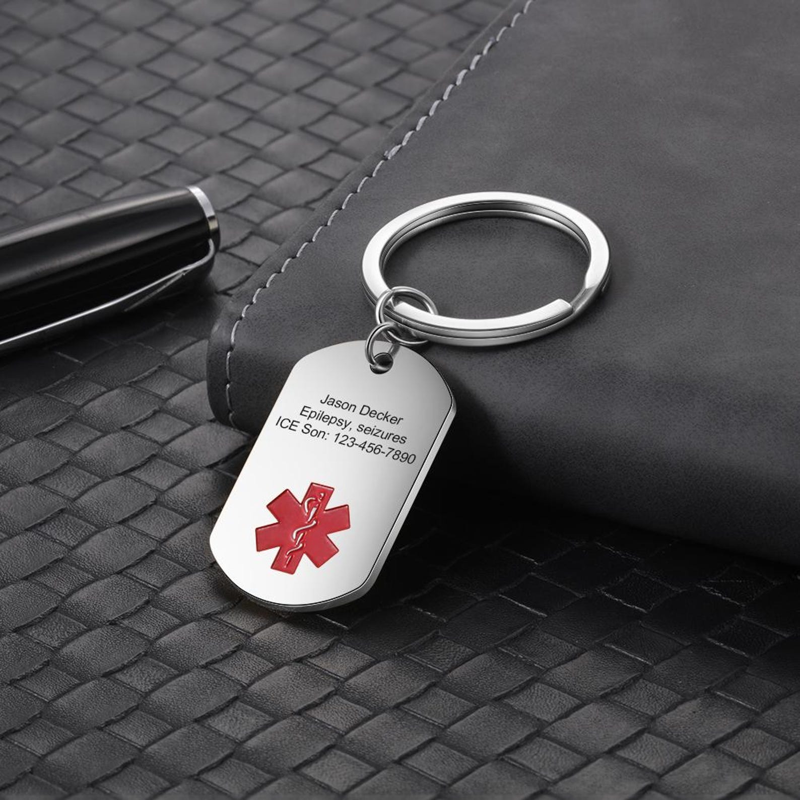 Personalized Medical Alert Keychain for Women Men,engraved Emergency ...