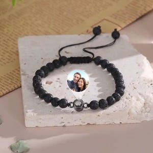 Personalized Men&#39;s Photo Projection Bracelet, Men Beaded Bracelet,Custom Bracelet with Photo Picture Inside, Memorial Gifts for Him