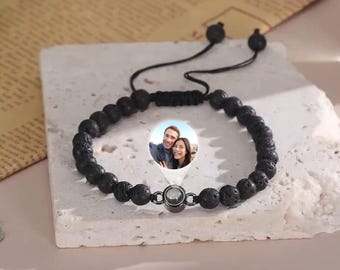 Braccialetto personalizzato con proiezione fotografica da uomo, braccialetto con perline da uomo, braccialetto personalizzato con foto all'interno, regali commemorativi per lui
