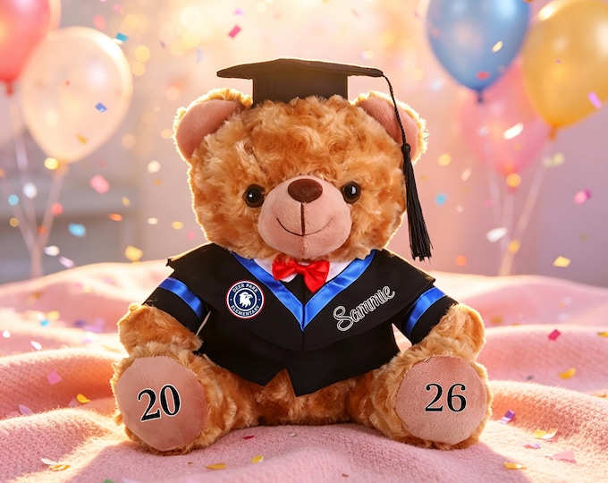 Personalized Graduation Bear with Name, Grad Teddy Bear with Mortarboard, Graduations Gifts, Graduation Plush Teddy Bear Gift for Graduates