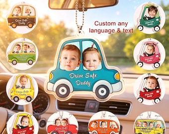 Customized Drive Safe Daddy Acrylic Car Hanger, Personalized Acrylic Car Hanger, 1st Fathers Day Gift for Husband, Birthday Gift