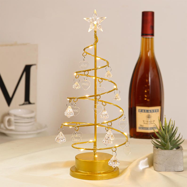 Luzes de árvore de Natal personalizadas, lustre de cristal personalizado de 1 a 15 nomes, decorações de Natal, luz noturna de árvore genealógica, presente de Natal em família imagem 4