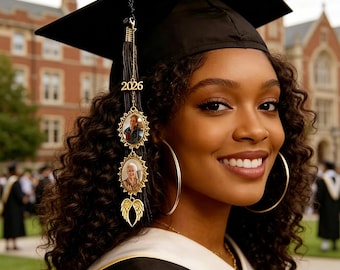 Memorial Graduation Tassel Photo Charm with Angel Wings - Personalized Grad Gift 2026 - Graduation Cap Keepsake for Her/Him