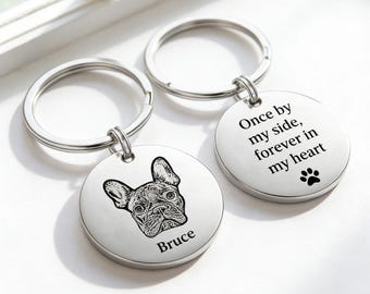 Custom Dog Keychain Engraved Pet Portrait Keychain Dog Portrait Keyring Memorial Keychain Dog Remembrance Gift for Pet Lover Pet Loss Gift