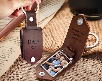 Personalized Mens Leather Keychain With Photo Custom Photo