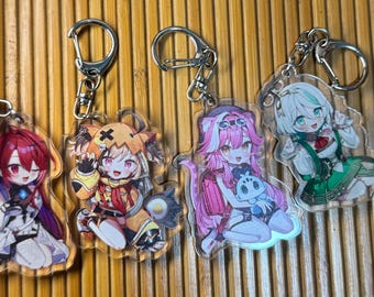 Hololive Justice dubbelzijdig acryl 5 cm Elizabeth Roseblood, Raora Panthera, Cecilia Evergreen en Gigi Murin set chibi schattig fanmade