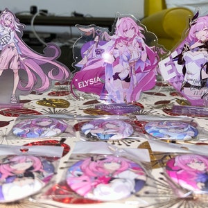 Honkai Impact 3rd Elysia Herrscher of Human Ultimate Merch Set Anniversary Casual Acrylic Stands and Badges
