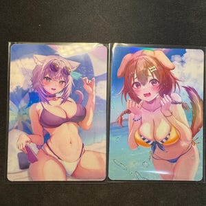 Cards - Hololive Okayu & Korone Swimsuit Set, Holographic, Bright, Ecchi, Cute, Pretty,