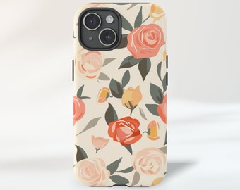 FLORAL PATTERN iPhone Case | Flower Rose Cover Cute Calming Gift For Her Tough iPhone Case | Fits iPhone 15 Pro Max, 14, 13, 12, 11, Xr XS 8