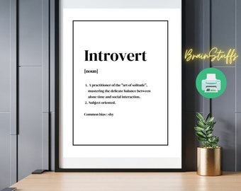 Introvert Definition Quote Mental Health Poster Wall Decor Inspiring