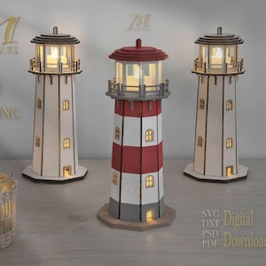 Fichier découpé au laser phare - Téléchargement numérique - SVG - DXF - Lanterne, 3D, Leuchtturm