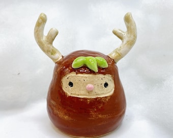 Potato in a Reindeer Costume - Handmade Ceramic Cute Desk Pet for Adoption