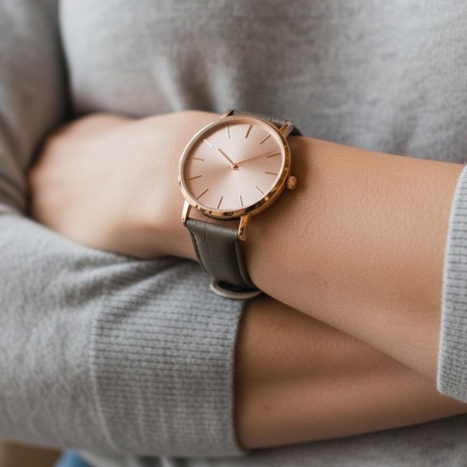 Monroe by Maestro Classique Rose Gold Watch Gray Leather 