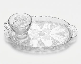 Vintage Anchor Hocking Grape Vine Snack Set mit Box