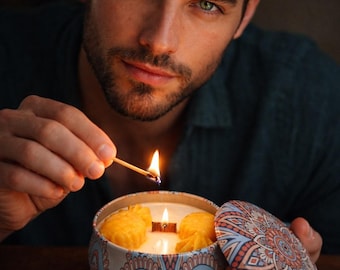 Świeca zapachowa z ananasem i kolendrą, odlewana ręcznie, z foremkami w kształcie ananasa, puszka Mandala