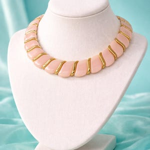 Vintage Pink & Gold Panel Necklace Blush Statement Retro Mod Collar