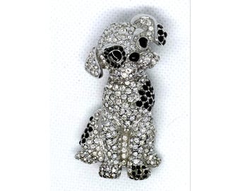 Broche vintage de perro cachorro con cristales pavé en tono plateado