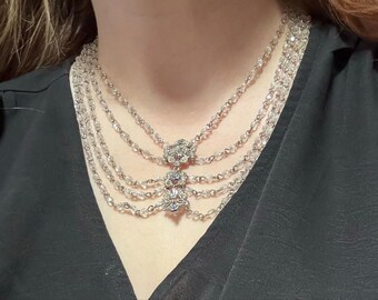 Collar llamativo de cristal vintage de 5 capas hecho a mano, pieza única.