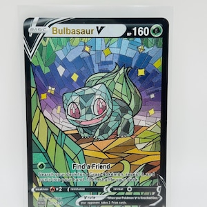 Mint Pokémon Bulbasaur mancha vidro DIY Kawaii Holo cartão personalizado