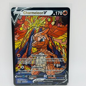 Cartão personalizado Pokémon Charmeleon Stain Glass DIY Kawaii Holo