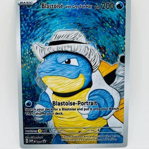 Pokémon Blastoise com chapéu de feltro cinza faça você mesmo cartão holográfico Kawaii personalizado