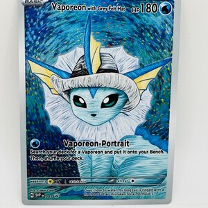 Pokémon Vaporeon com chapéu de feltro cinza faça você mesmo cartão holográfico Kawaii personalizado
