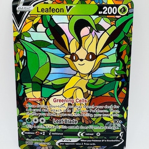 Cartão personalizado Kawaii Holo com vitral Pokémon Leafeon DIY