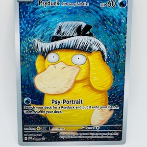 Cartão personalizado Pokémon Psyduck com chapéu de feltro cinza faça você mesmo Kawaii Holo
