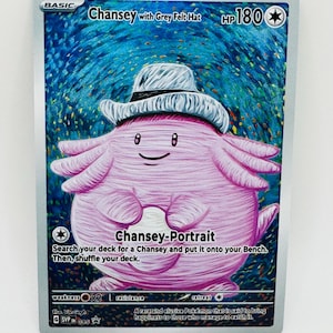 Cartão personalizado Pokémon Chansey com chapéu de feltro cinza faça você mesmo Kawaii Holo