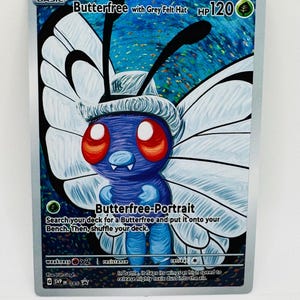 Pokémon Butterfree com chapéu de feltro cinza faça você mesmo cartão holográfico Kawaii personalizado