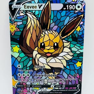 Cartão personalizado Kawaii Holo com vitral Pokémon Eevee DIY