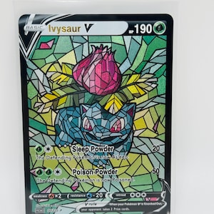 Cartão personalizado de vidro manchado de ivysaur Pokémon Mint DIY Kawaii Holo