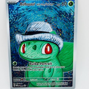 Bulbasaur Pokémon com chapéu de feltro cinza faça você mesmo Kawaii Holo cartão personalizado