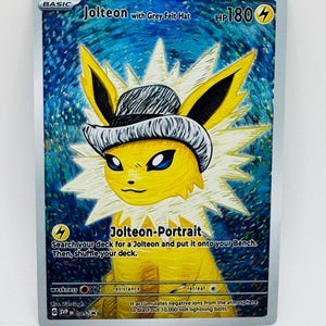 Cartão personalizado Pokémon Jolteon com chapéu de feltro cinza faça você mesmo Kawaii Holo