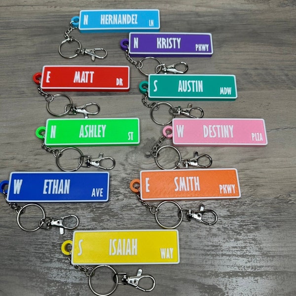Personalized Name Keychain Tag, Custom 3D Printed, Street Sign Designs, Luggage Tag, Backpack Tag, Lunch Bag Tag, School Bag Tag,