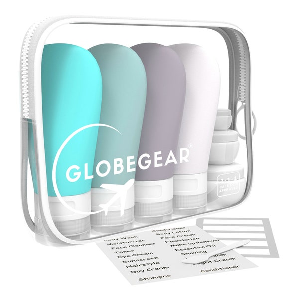 GLOBEGEAR TSA Approved Silicone Travel Bottles Leak Proof & Travel Size Containers for Toiletries Travel Kit with TSA Liquids Travel Bag