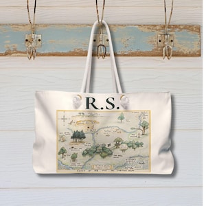 Personalized Winnie the Pooh Tote - Custom Name 100 Acre Wood Map Book Bag - Summer Beach or Pool Bag for Kids, Readers, or Travel Weekend