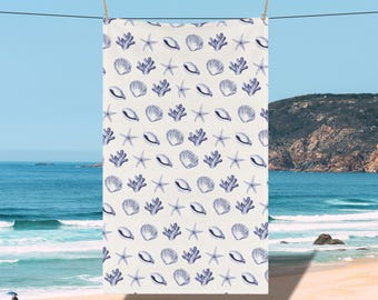 Watercolor Seashell Tea Towel: Coastal Cotton Twill Kitchen Decor