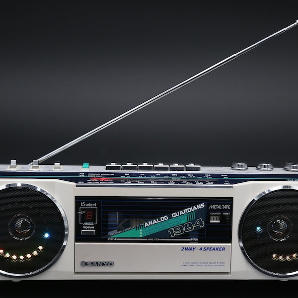 1984 Sanyo M7770K Boombox, upgraded with Bluetooth, Rechargeable Battery and an LED Music Visualizer