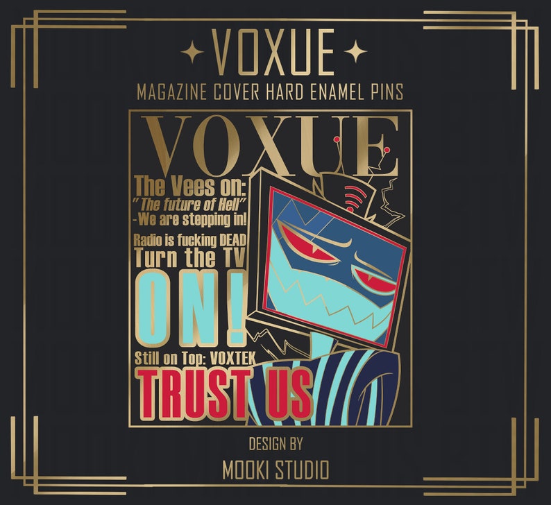 VOXUE 2in Pin Hazbin Hotel Alastor Husker Angel Dust Vox Valentino Velvette PRE-ORDER Vox