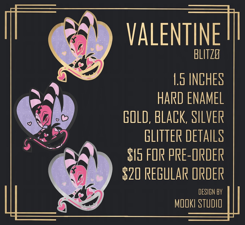 PRE-ORDER 1.5in Helluva Boss Valentines Blitz Blitzo Stolitz Heart Pin ...
