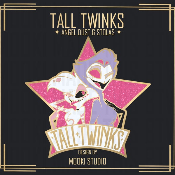 PREORDER 2in Tall Twinks Angel Dust Stolas Goetia Hazbin Hotel Helluva Boss Gold Black Enamel Pins