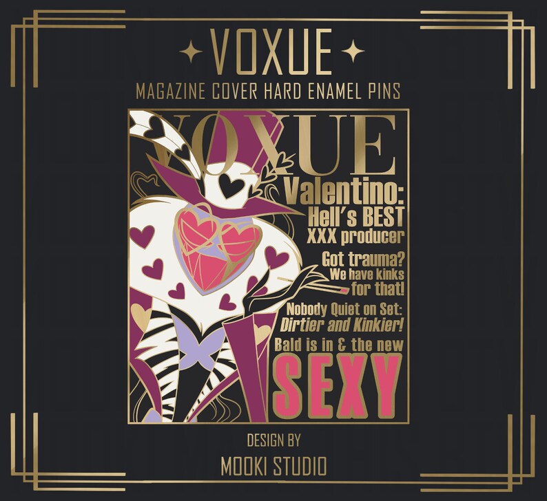 VOXUE 2in Pin Hazbin Hotel Alastor Husker Angel Dust Vox Valentino Velvette PRE-ORDER Valentino