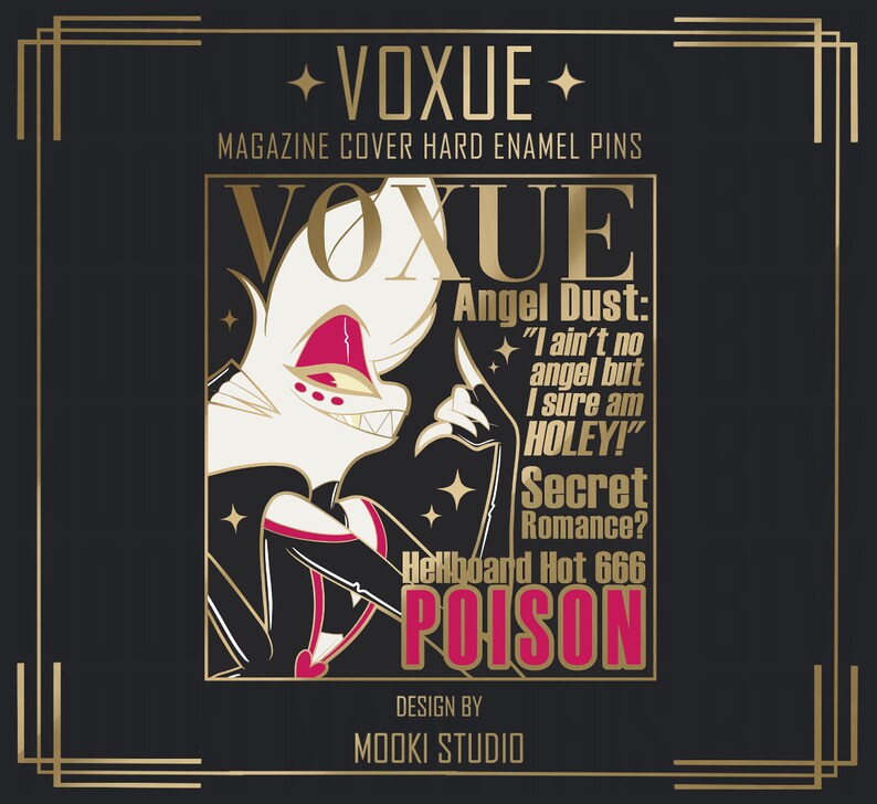 VOXUE 2in Pin Hazbin Hotel Alastor Husker Angel Dust Vox Valentino Velvette PRE-ORDER Angel Dust