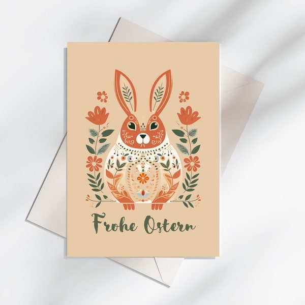 Scandinavian Easter greeting card, postcard, folding card to download and print out yourself, when folded it is 10.5 x 14.8 cm (DIN A6).