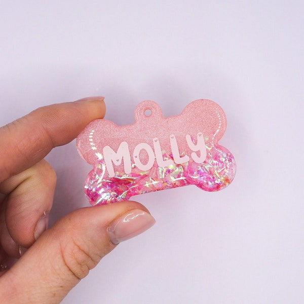 Pink Shimmer & Crystal Pet Tag - Custom Pet Tag - Dog Tag, Cat Tag, Resin Tag