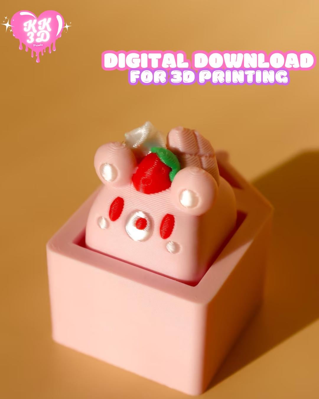 Strawberry Chocolate Bear Clicker 3mf & STL File (only) for 3D Printing, Print in place, Fidget toy