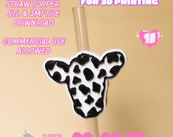 Cow Straw Topper Digital File | 3x Sizes included | To fit Yeti and Stanley | STL 3mf File download | 3D Print File